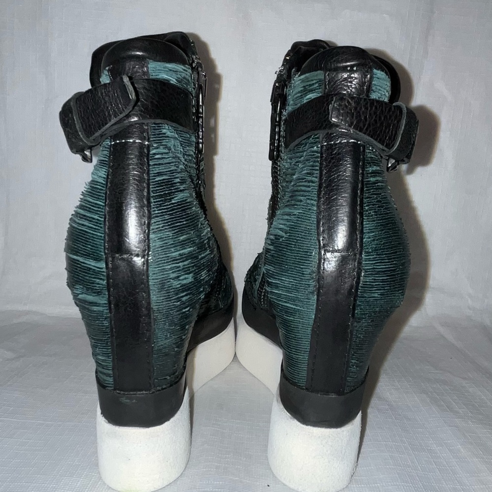 A.S.98 Green Textured Wedge Boots - Picture 14 of 15